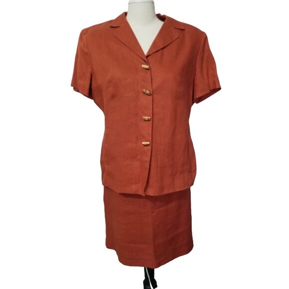 Plaza South Linen Vintage Skirt Set Sz 14 Petite by Plaza South Petite Burnt Ora - Picture 5 of 11